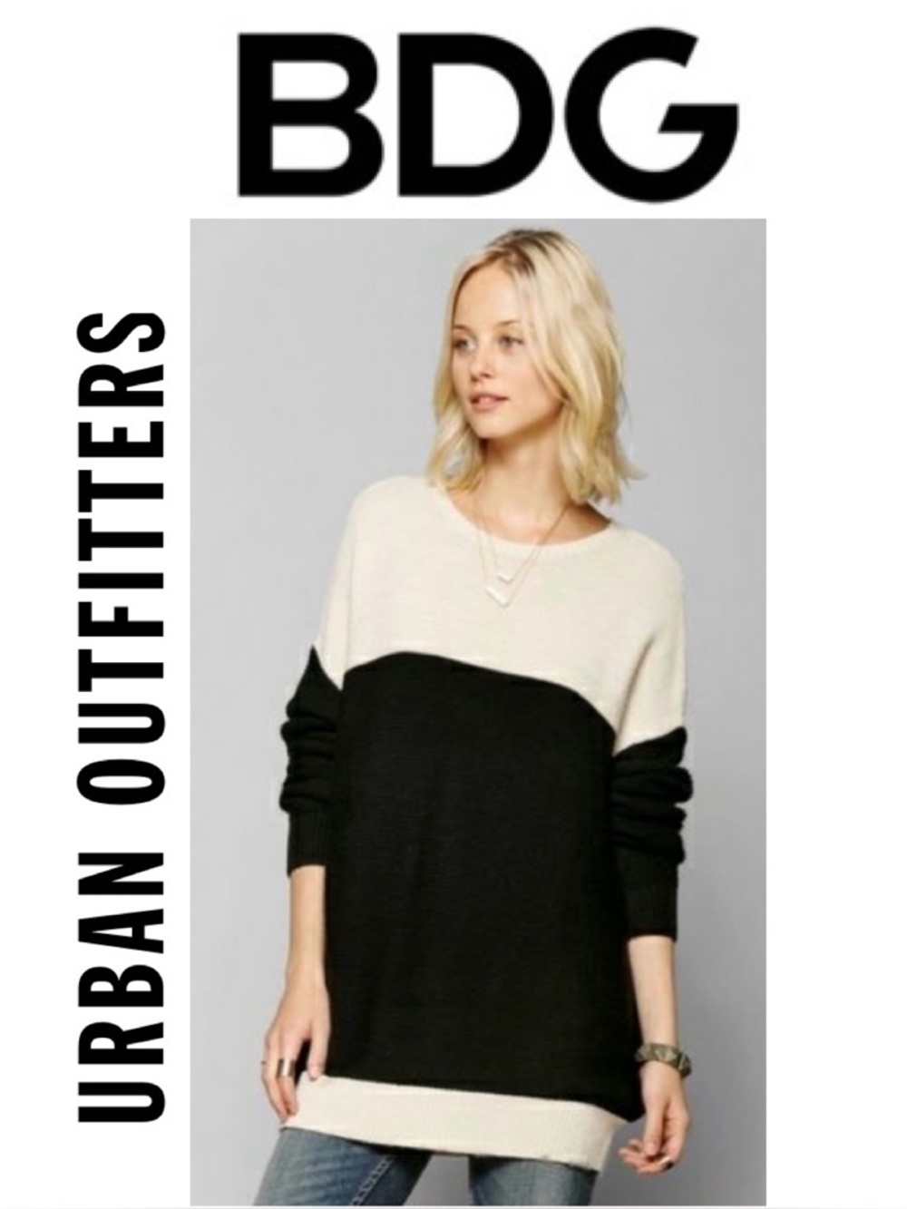 Urban Outfitters BDG Oversize Color Block Sweater Black Cream Long Sleeve Wmn M